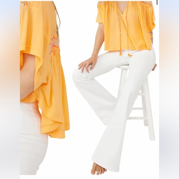 5. Free People Market Embroidered V Neck Top in Carrot Ginger, Size Large - Picture 7 of 17
